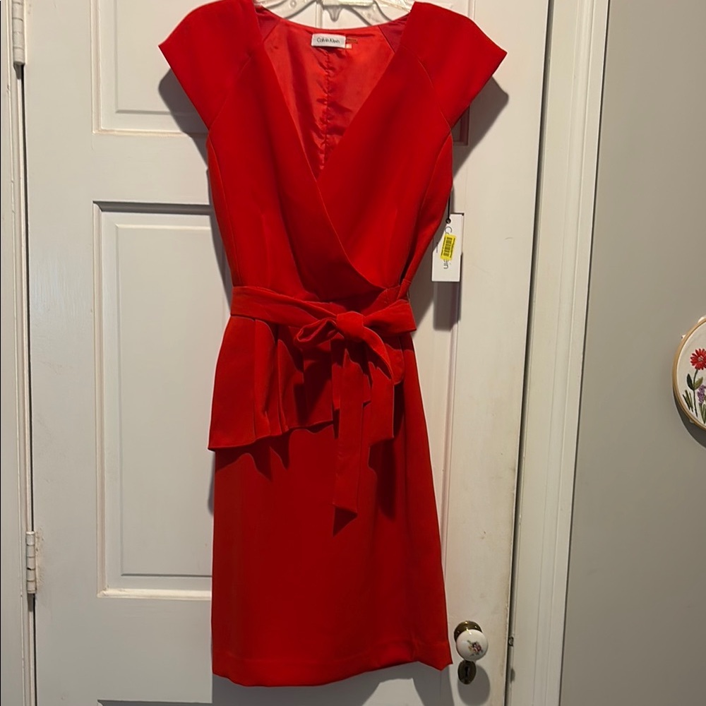 Elegant Red Wrap Dress Calvin Klein